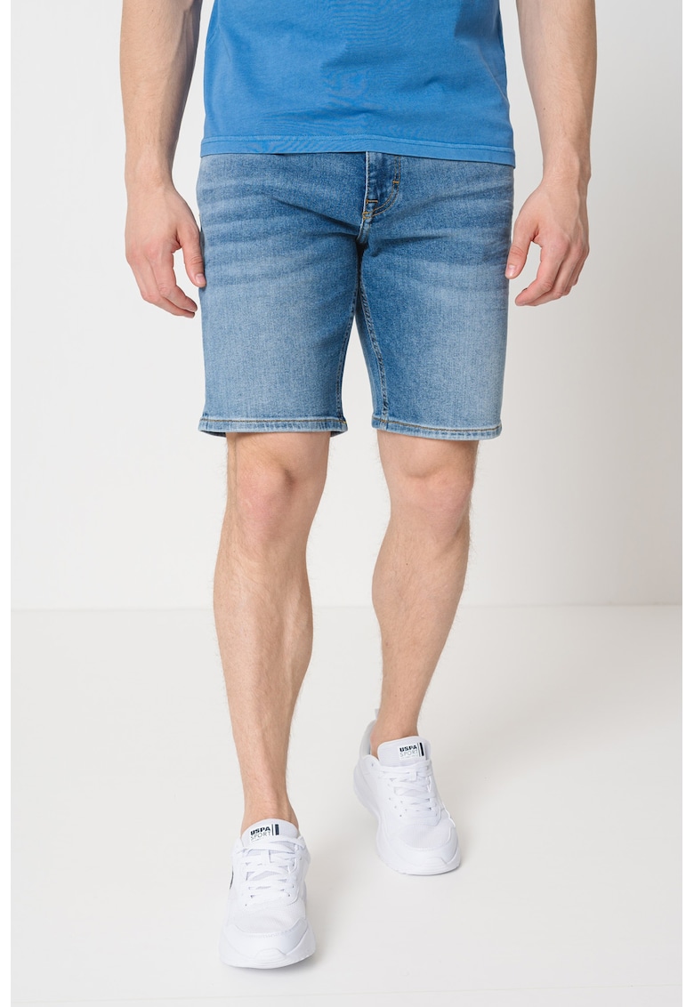 Bermude din denim cu croiala dreapta si talie medie