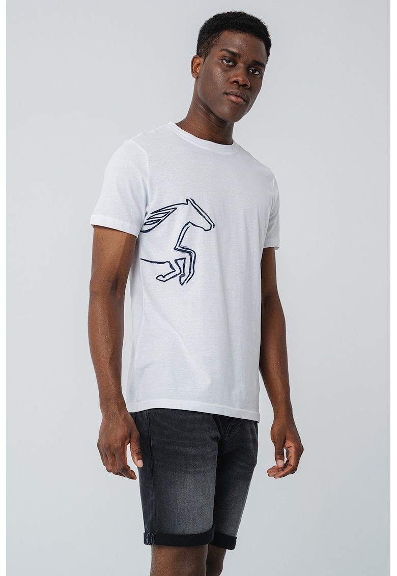 Tricou cu decolteu la baza gatului si imprimeu grafic Austin