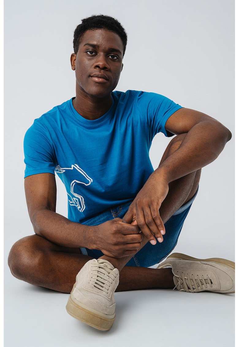 Tricou cu decolteu la baza gatului si imprimeu grafic Austin