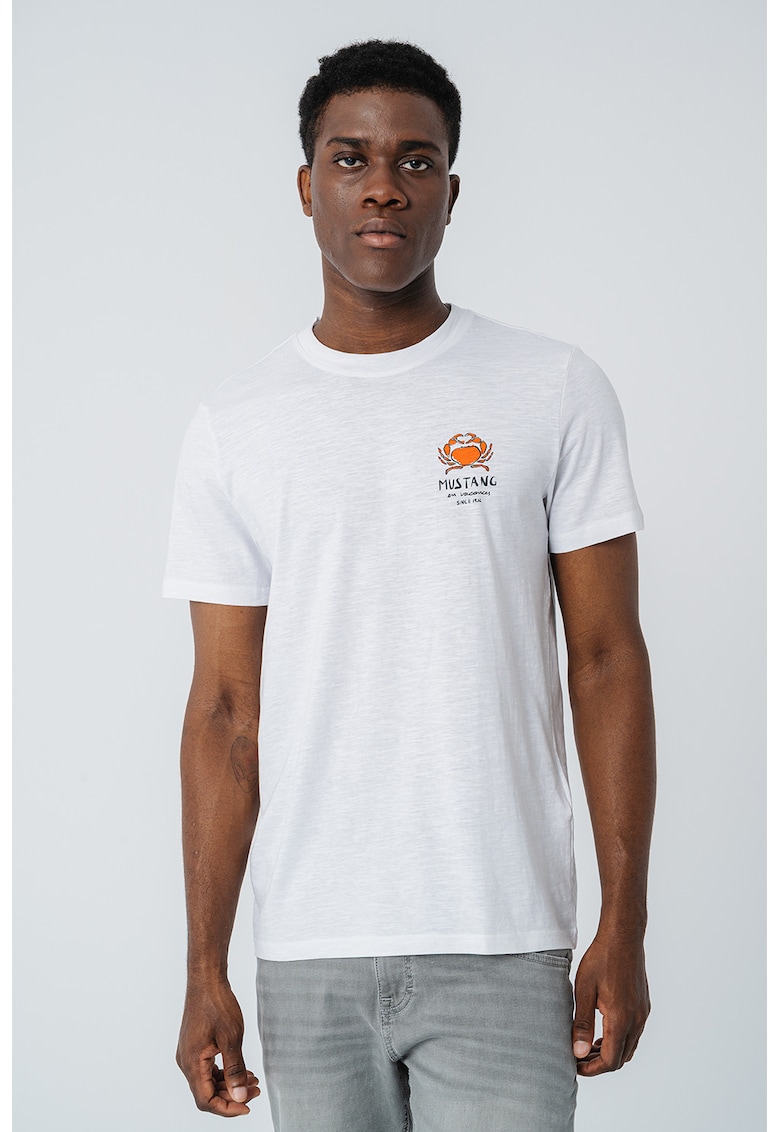 Tricou cu decolteu la baza gatului si imprimeu grafic Austin