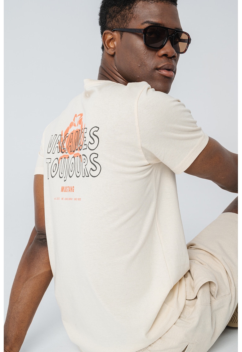 Tricou cu decolteu la baza gatului si imprimeu pe partea din spate Austin