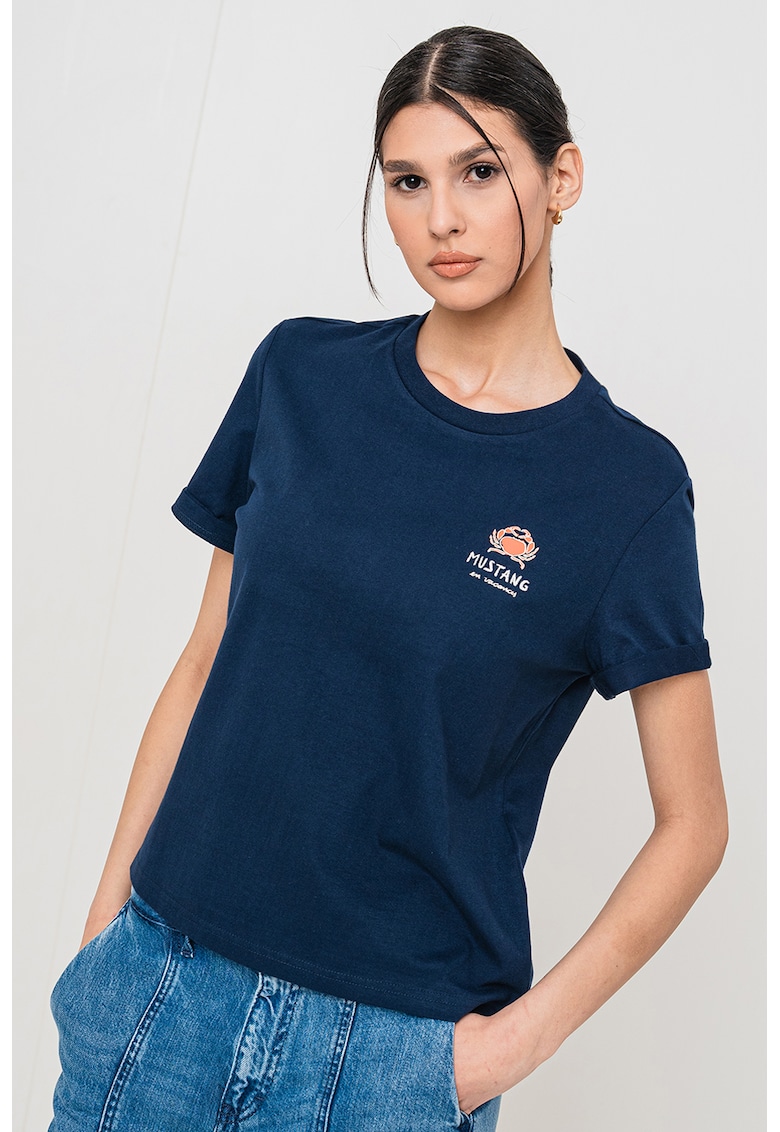 Tricou de bumbac cu logo - Bleumarin