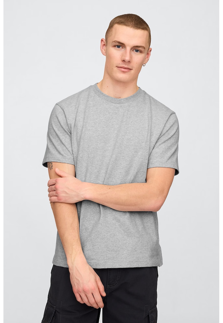 Tricou din bumbac cu decolteu la baza gatului - Gri deschis melange