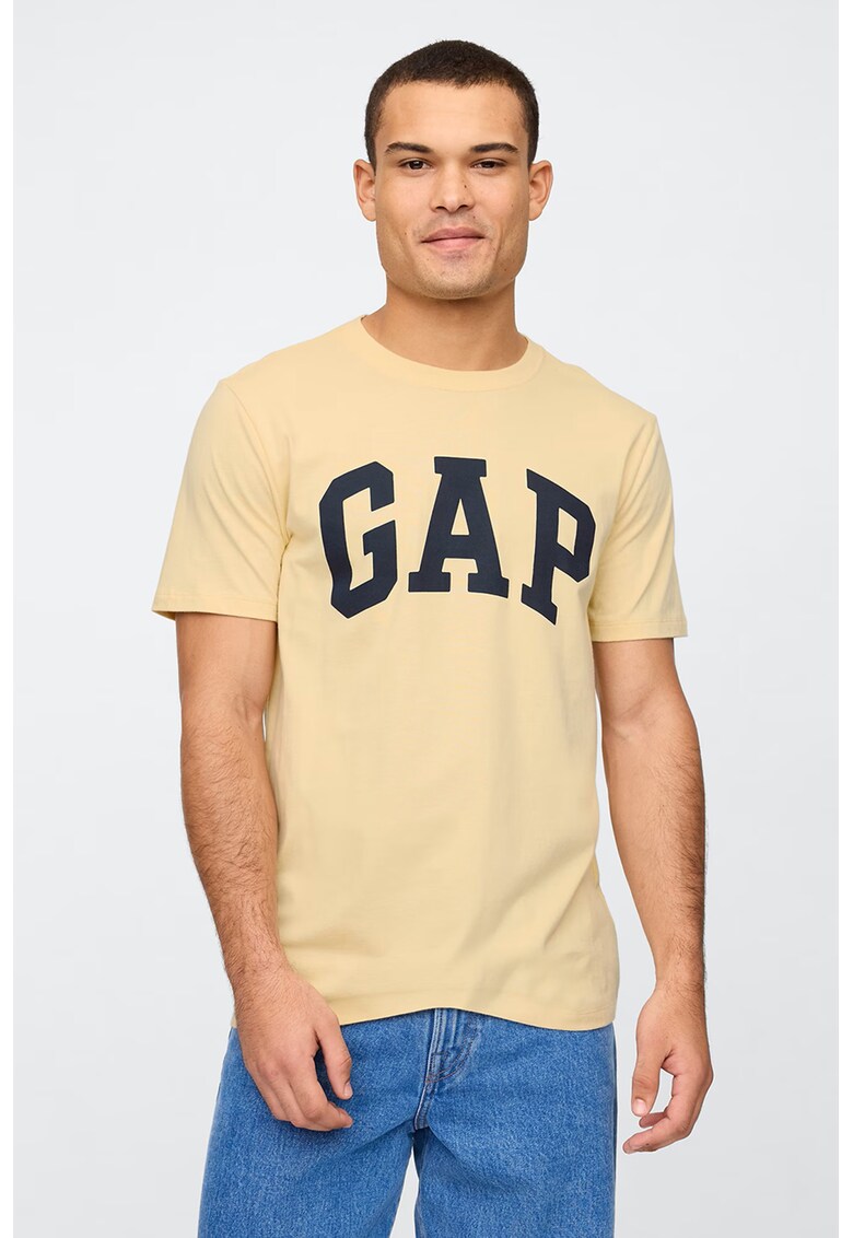 Tricou de bumbac cu imprimeu logo - Albastru ultramarin/Bej