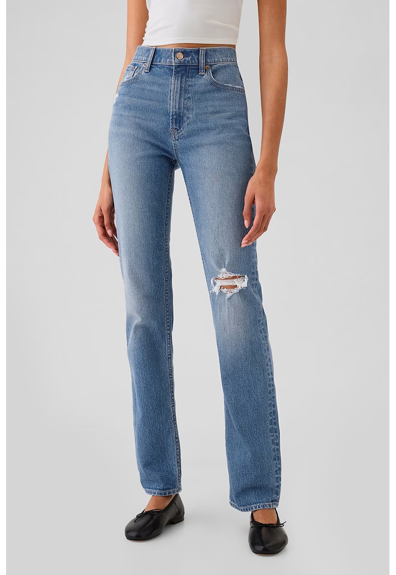 Blugi drepti cu rupturi decorative Blugi drepti cu rupturi decorative