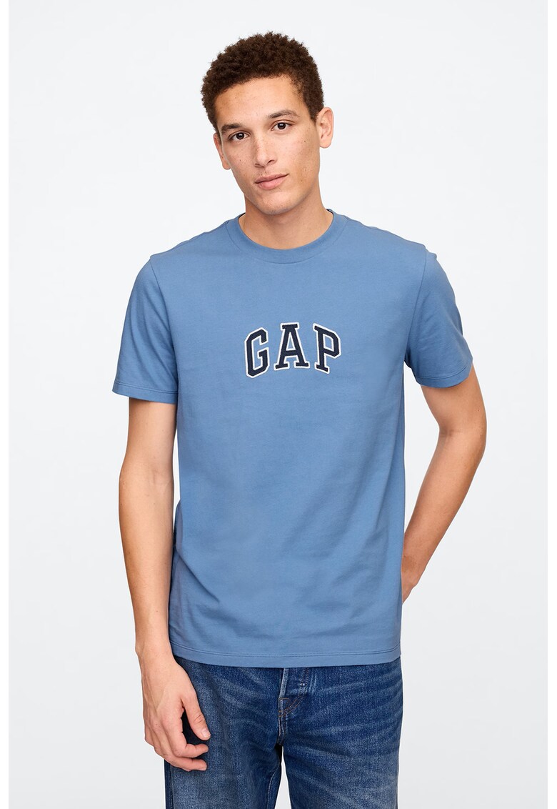 Tricou de bumbac cu logo - Albastru pastel/Negru/Alb optic