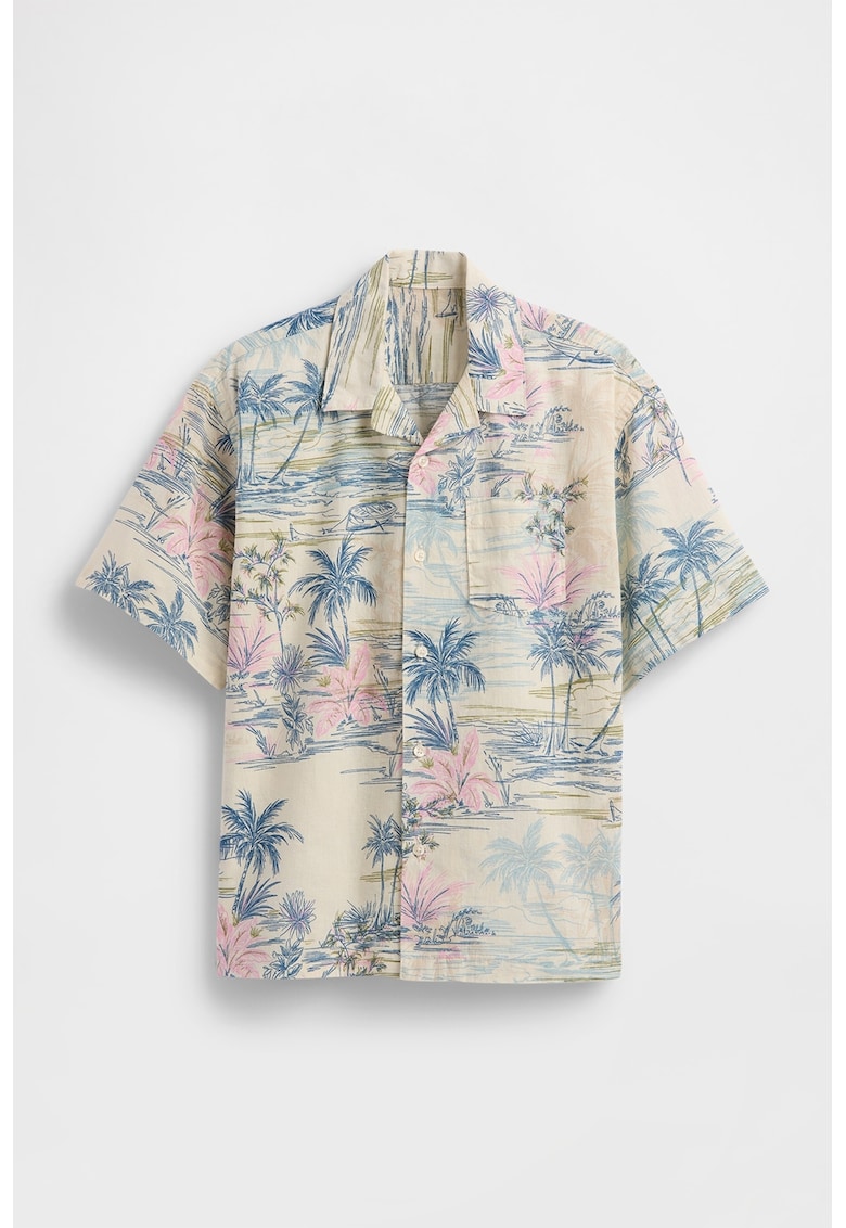 Camasa din amestec de in cu maneci scurte si imprimeu tropical