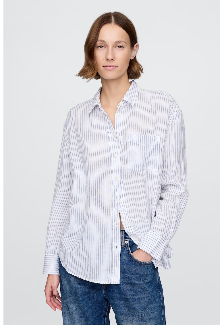 Camasa supradimensionata din in cu buzunar pe piept