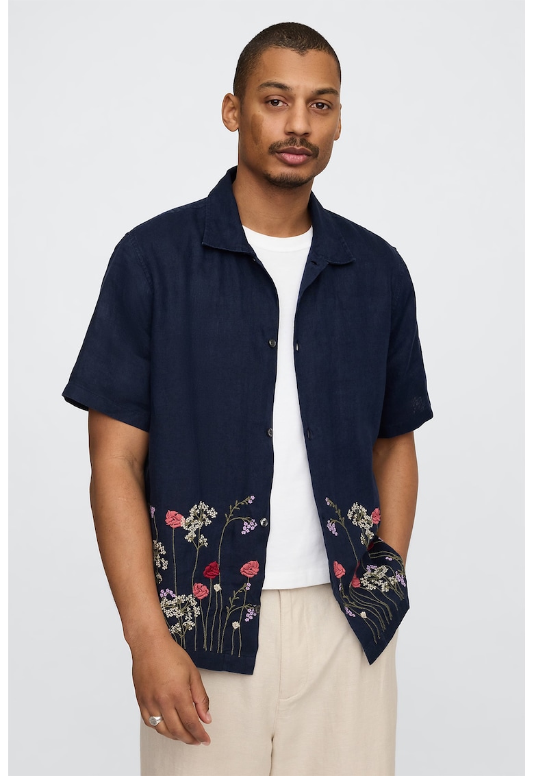 Camasa din amestec de in cu maneci scurte