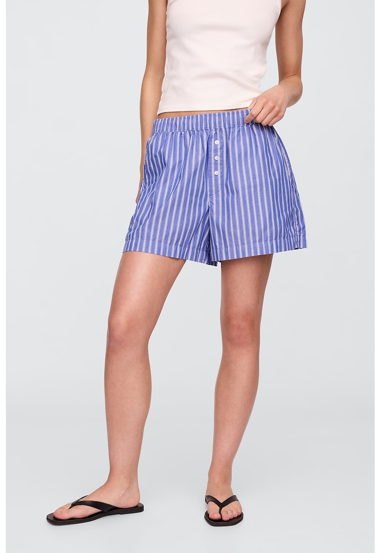 Pantaloni scurti cu model in dungi si talie elastica