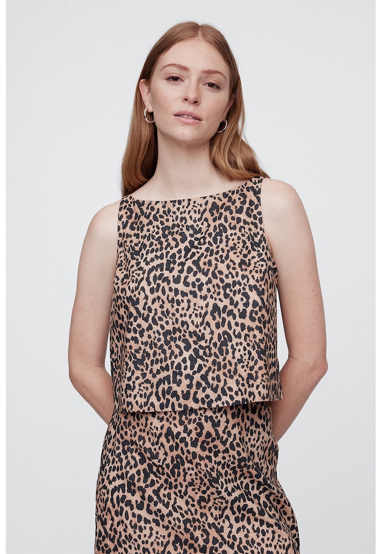 Top din amestec de in cu animal print