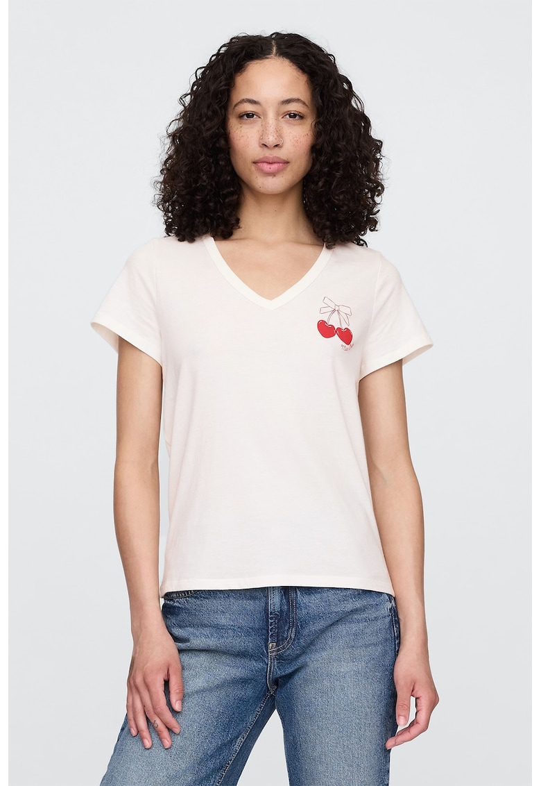 Tricou din bumbac cu decolteu in V