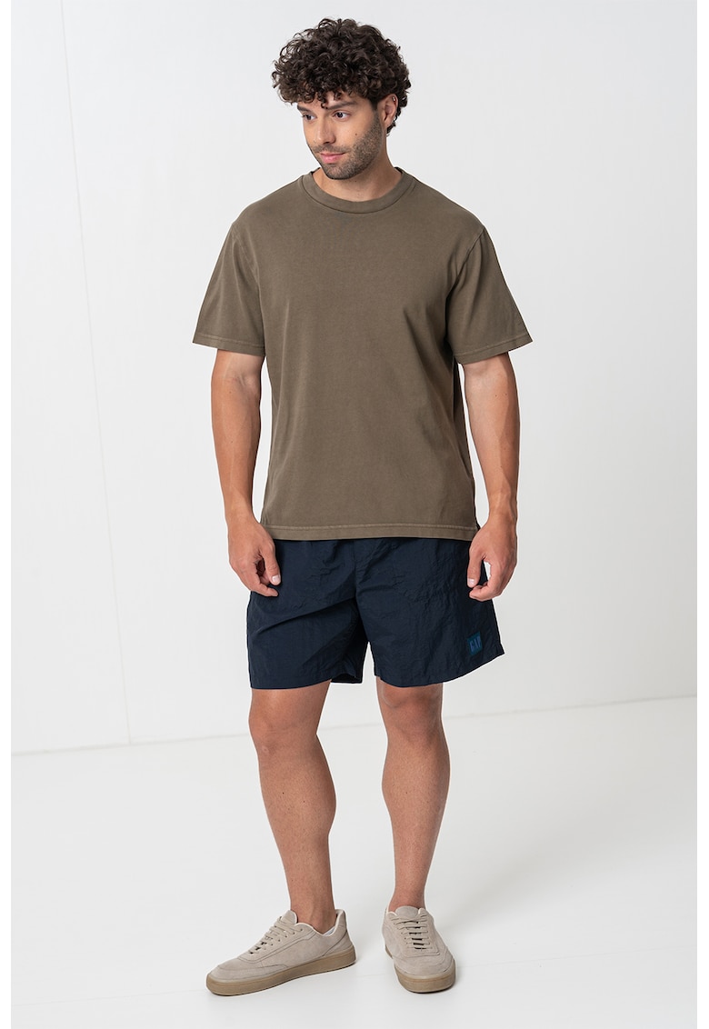 Tricou din bumbac cu decolteu la baza gatului - Kaki inchis