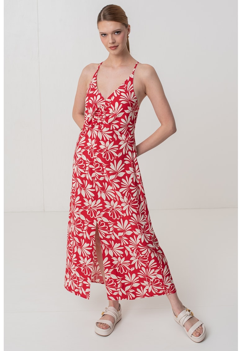 Rochie cu imprimeu - decolteu in V si slit frontal