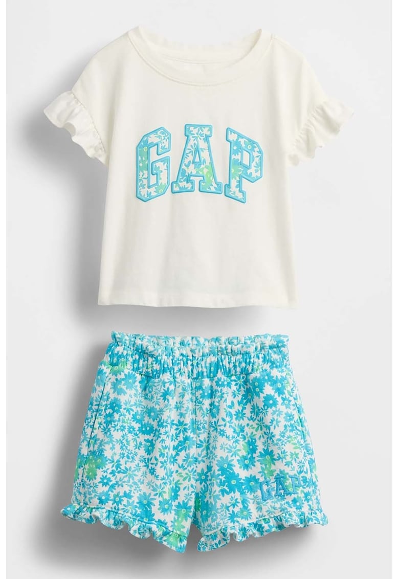 Set de tricou cu imprimeu logo si pantaloni scurti