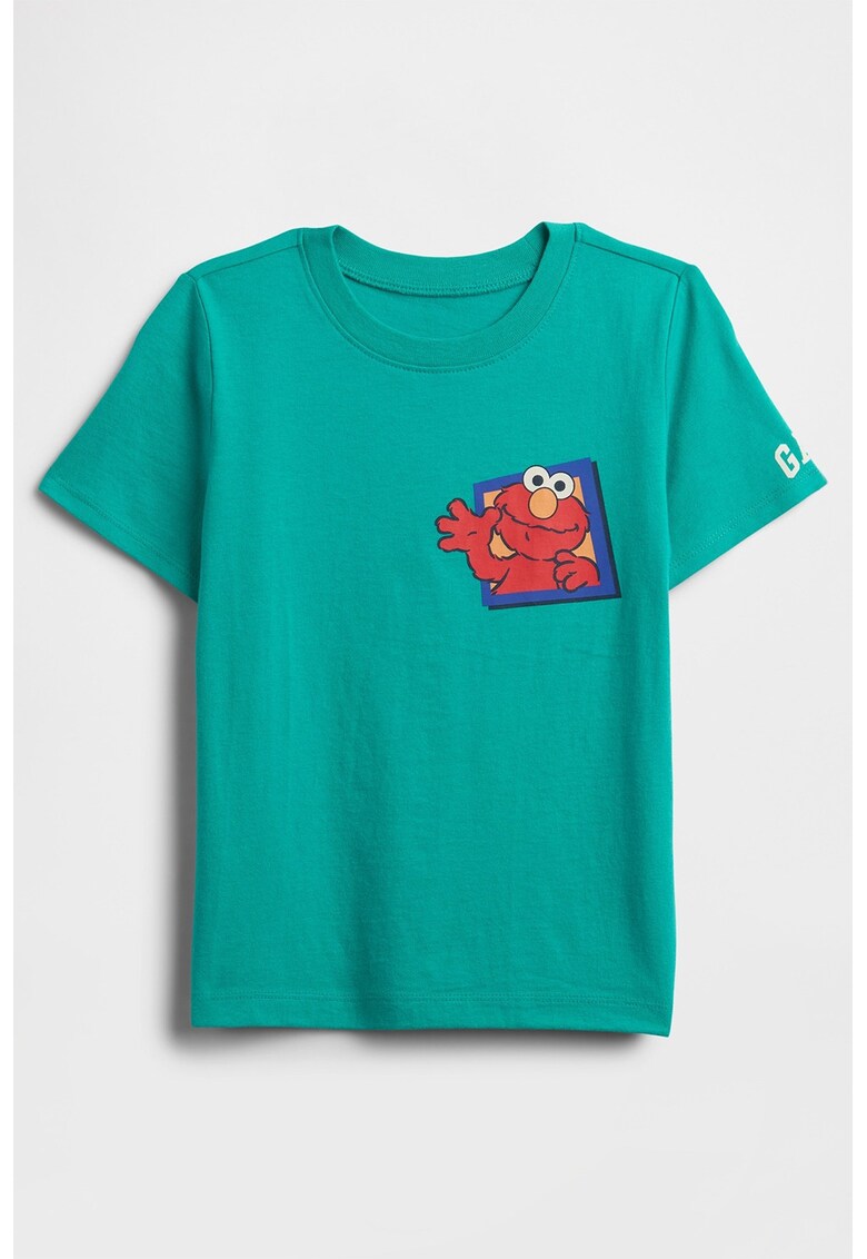 Tricou de bumbac cu imprimeu grafic - Coral/Verde persan