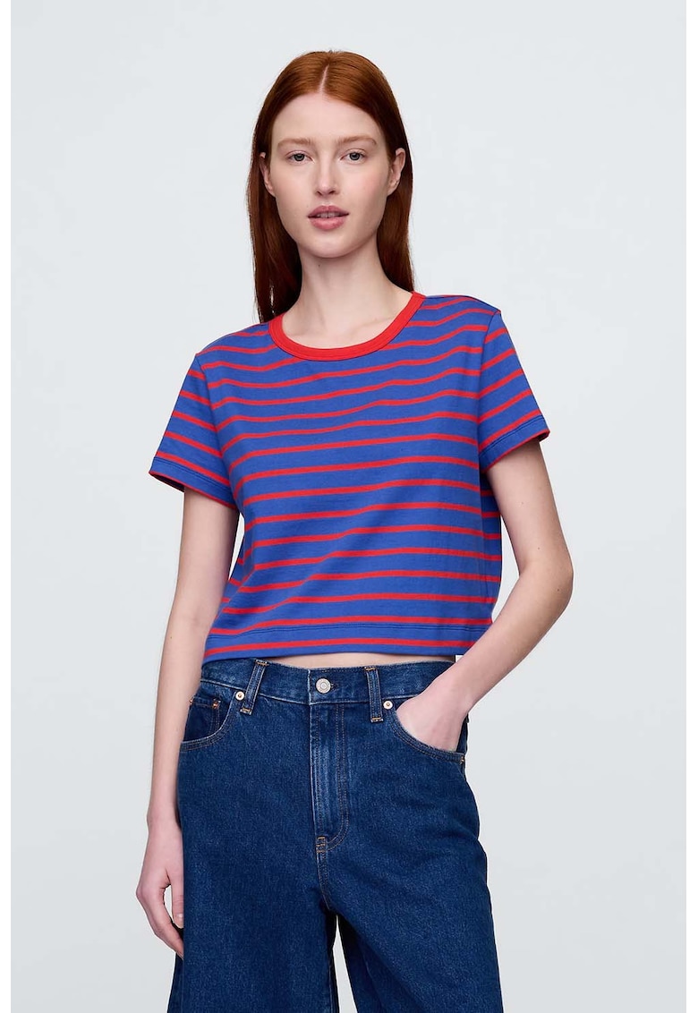 Tricou crop cu model in dungi