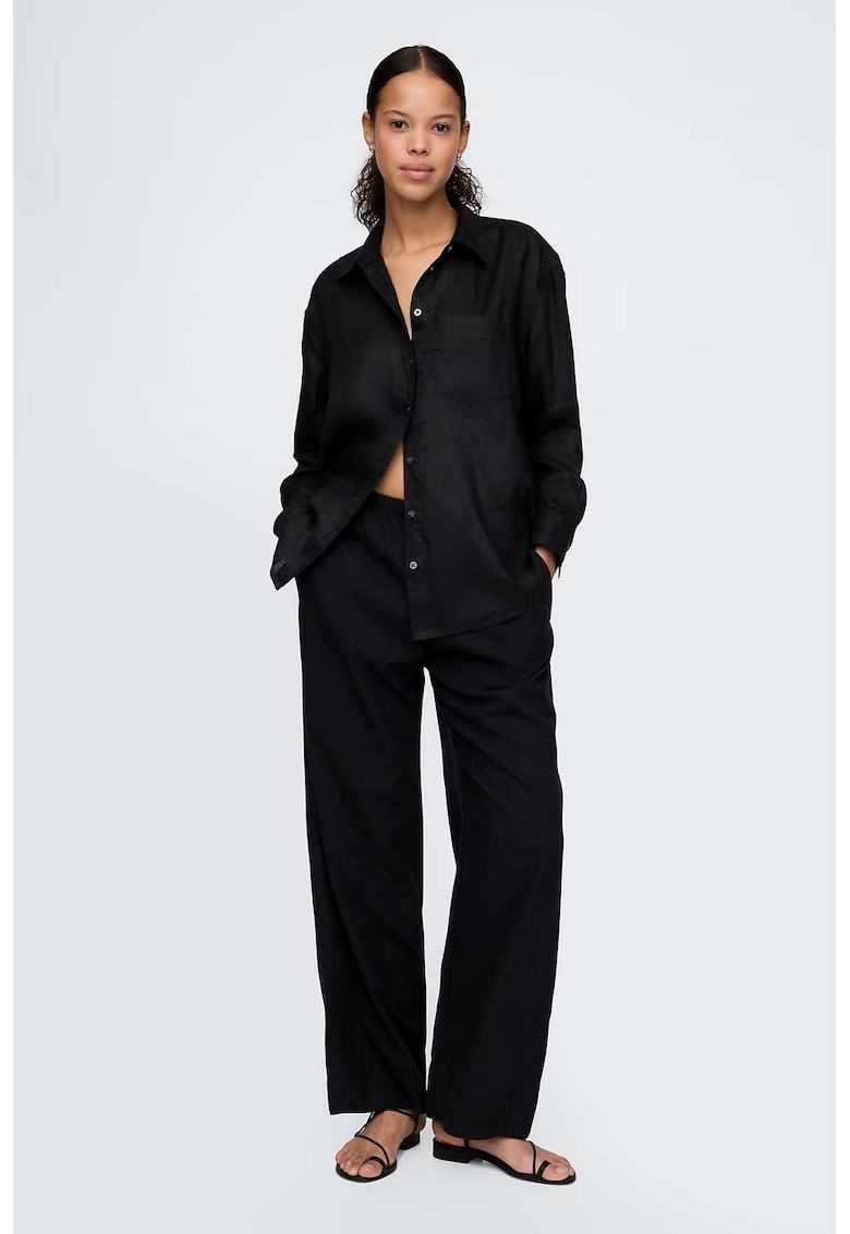 Pantaloni din amestec de in cu croiala ampla - Negru