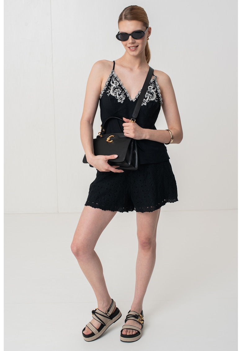 Top din amestec de in cu detaliii florale brodate