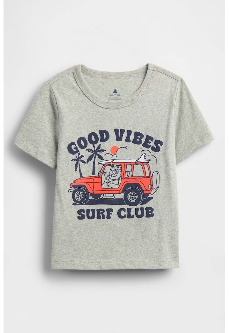 Tricou cu imprimeu grafic - Gri melange/Rosu vermillion/Bleumarin