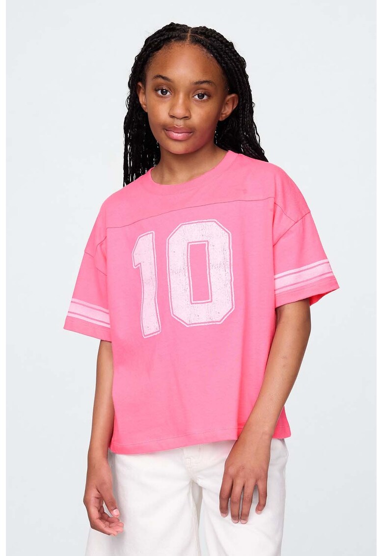 Tricou lejer cu decolteu la baza gatului - Alb/Roz