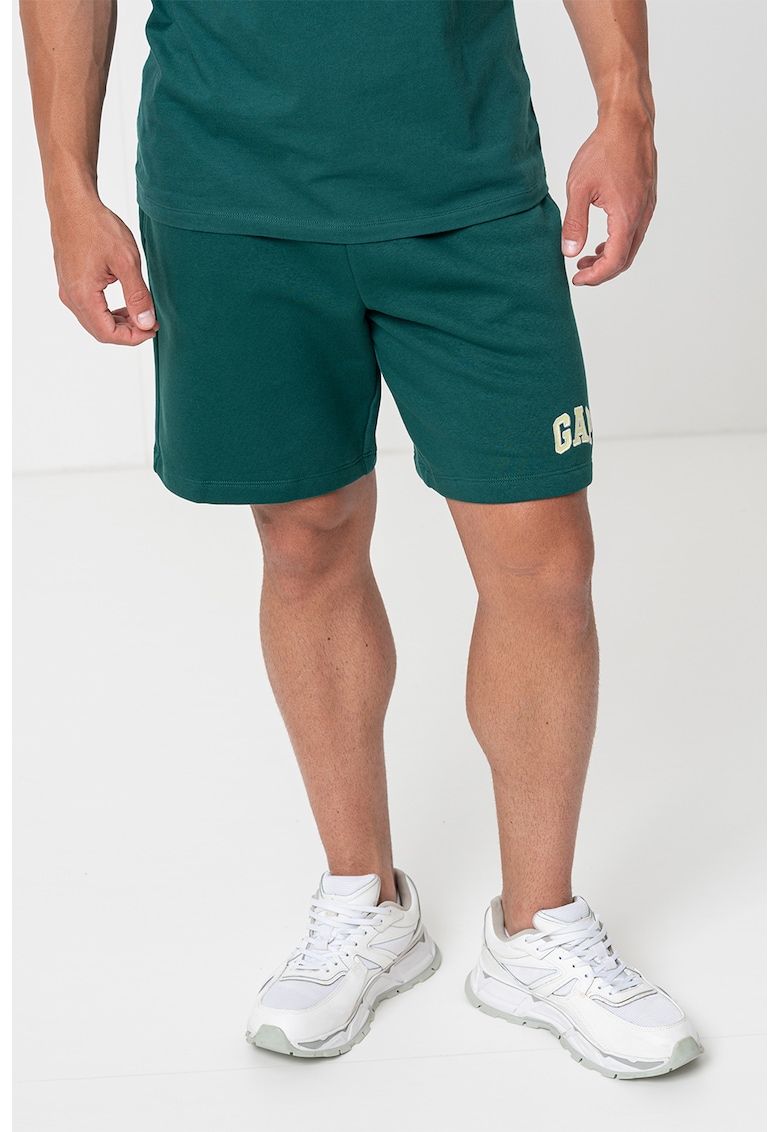 Pantaloni scurti cu snur si logo brodat - Verde englez
