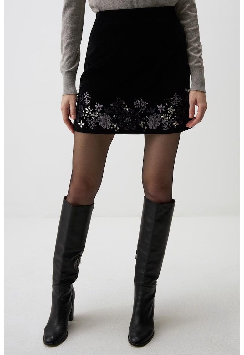 Fuasta scurta cu model floral - Negru