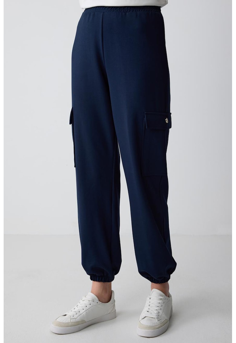 Pantaloni de trening cargo cu talie inalta