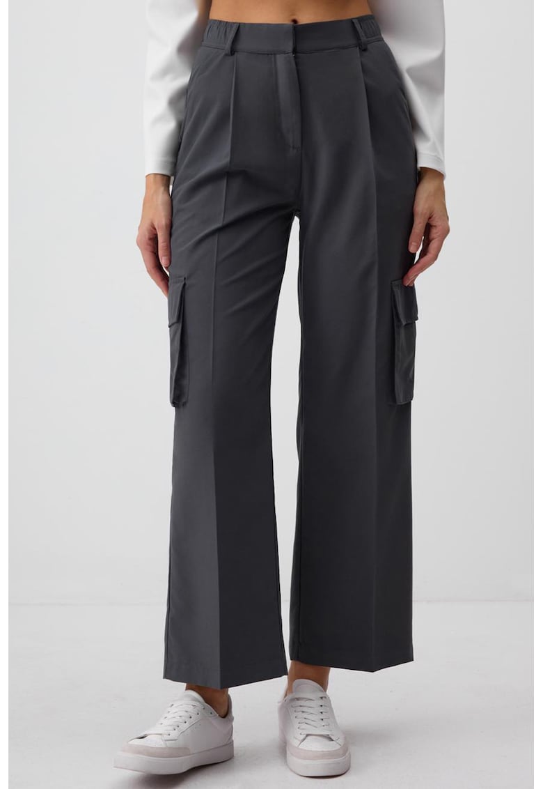 Pantaloni cargo de costum cu talie inalta