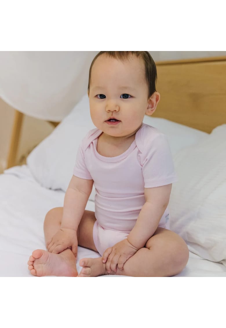 Body cu maneca scurta din bambus -  Roz - pentru fetite
