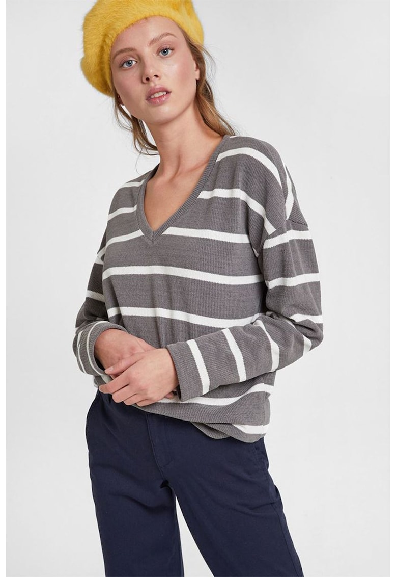 Pulover din amestec de bumbac cu decolteu in V