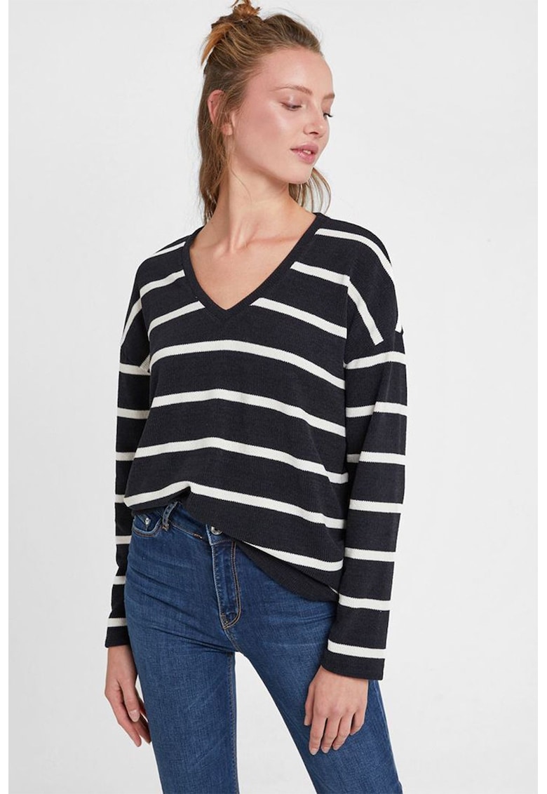 Pulover din amestec de bumbac cu decolteu in V