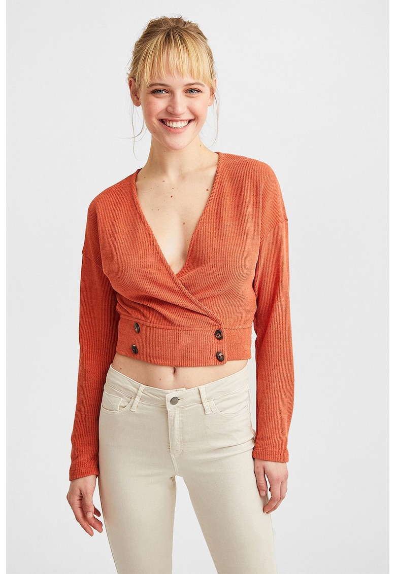 Pulover crop cu decolteu in V