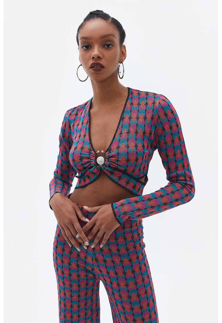 Pulover crop cu model geometric