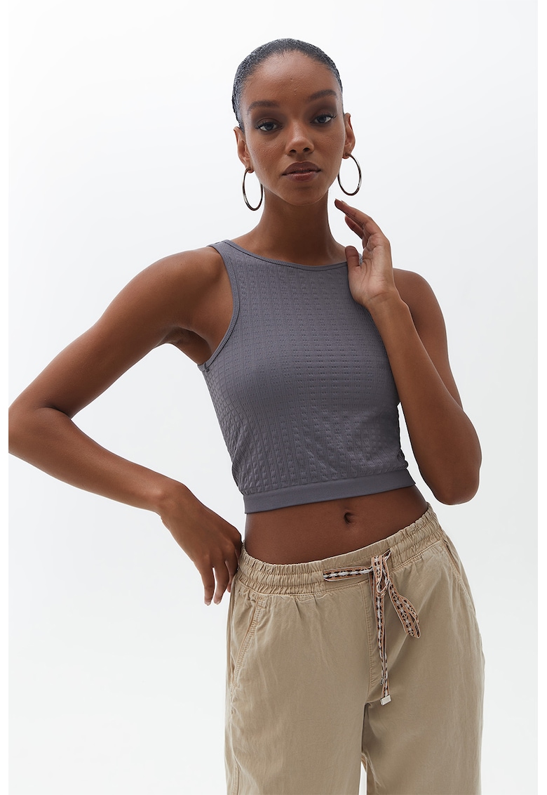 Top crop cu decolteu la baza gatului - Gri inchis