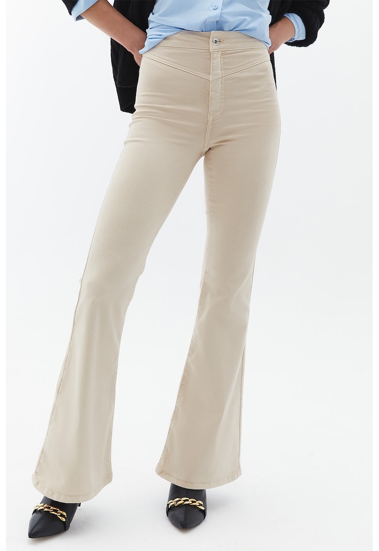 Pantaloni cu croiala ampla si talie inalta - Bej deschis