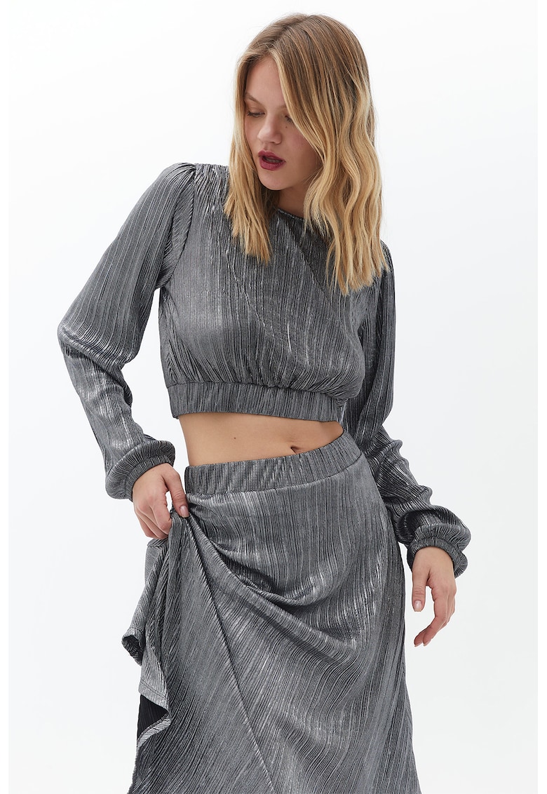 Bluza crop cu aspect metalic si terminatie elastica