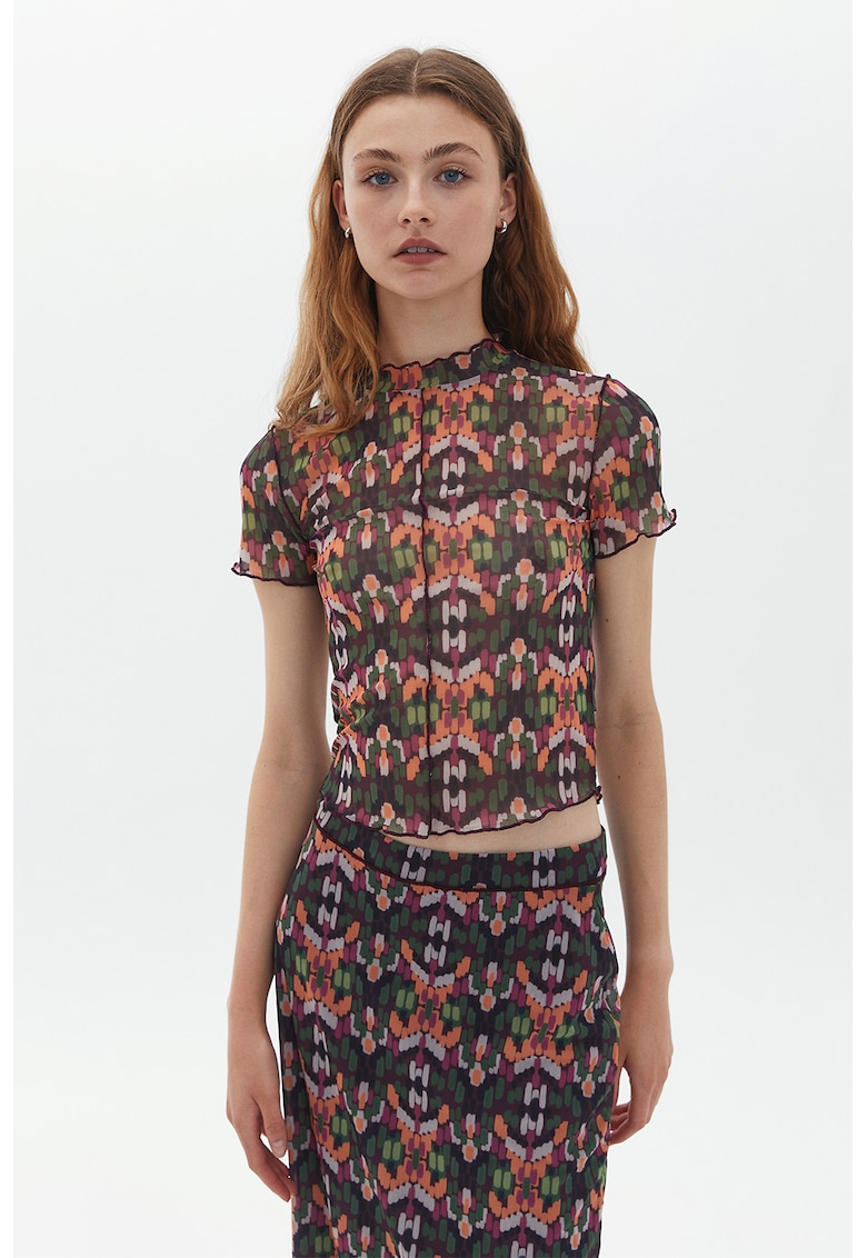 Tricou cu model si aspect semitransparent