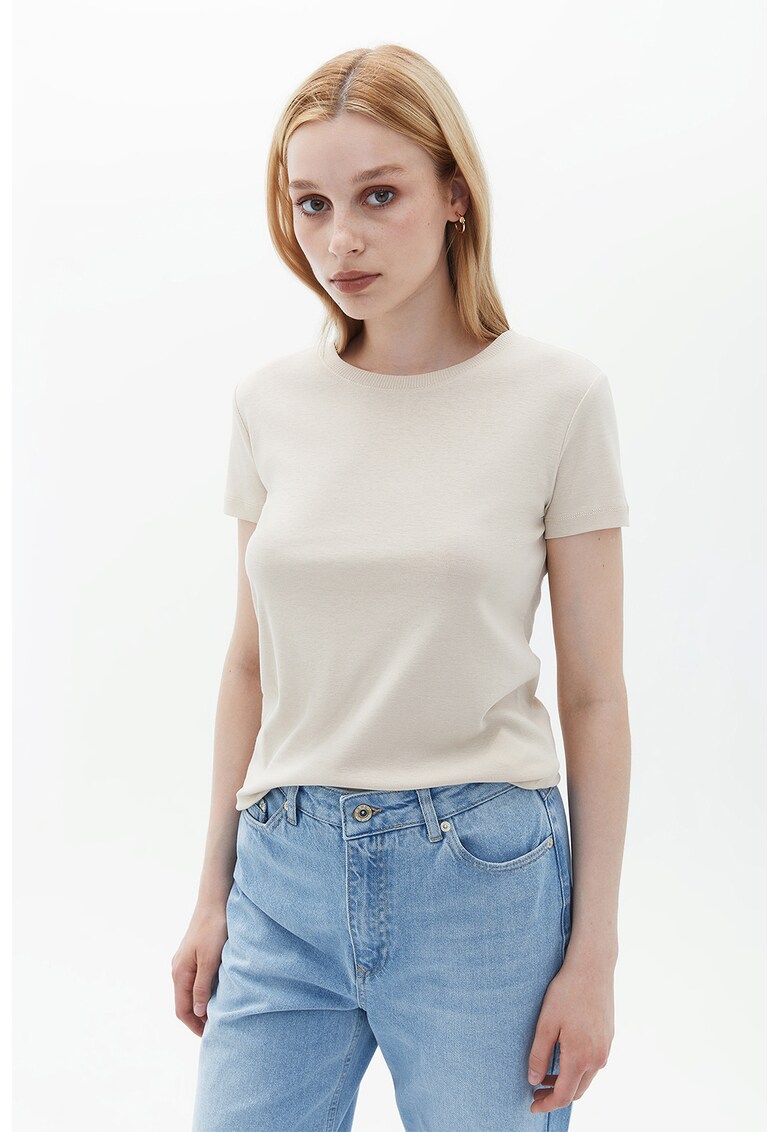 Tricou cu decolteu rotund - Maro nisip