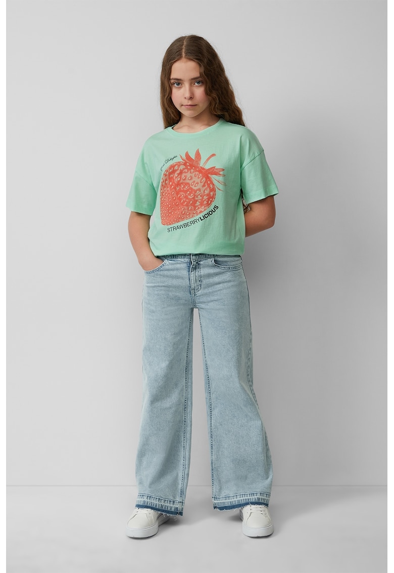 Tricou cu decolteu la baza gatului si imprimeu cu fructe - Rosu/Verde deschis