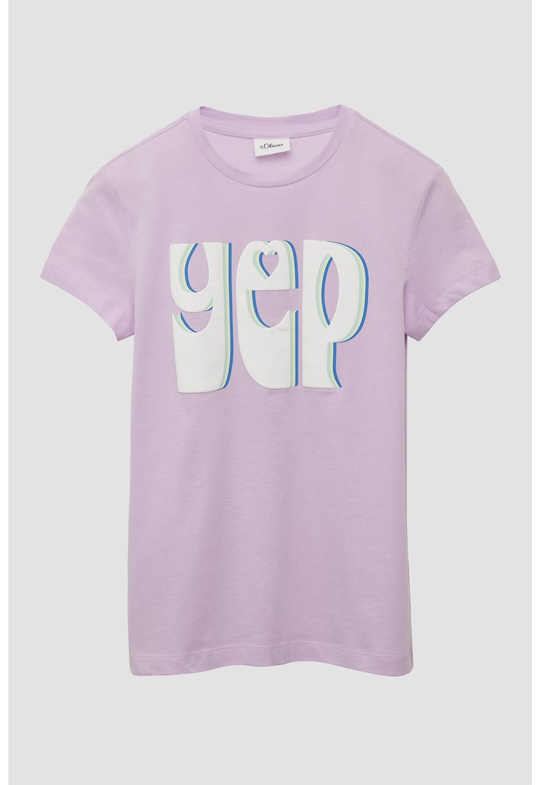 Tricou cu decolteu la baza gatului si imprimeu text - Lila