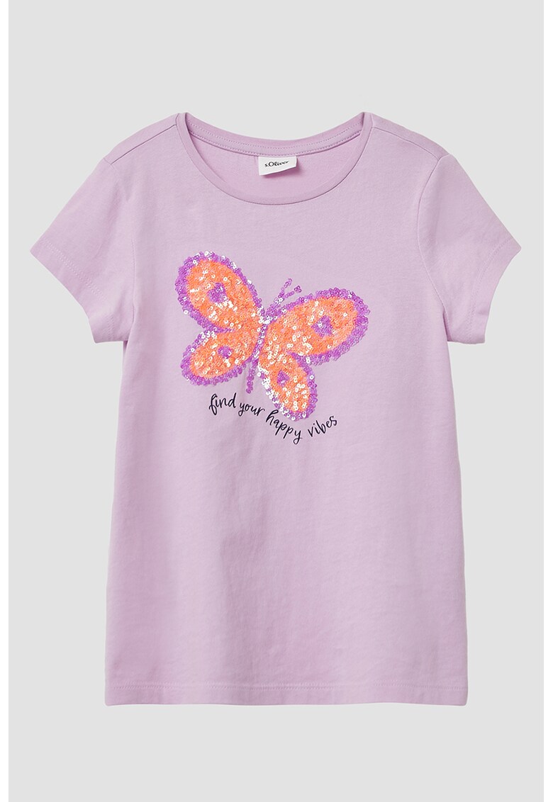 Tricou de bumbac cu paiete - Portocaliu/Lila