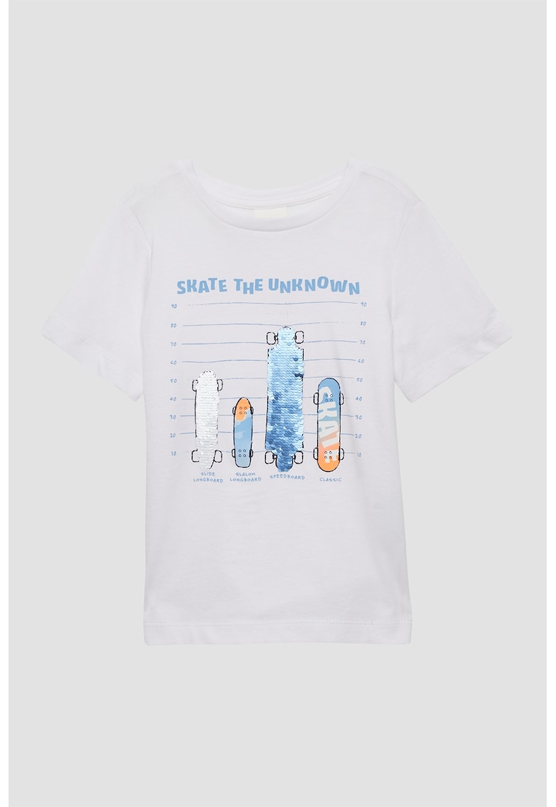 Tricou cu decolteu rotund rotund si aplicatii de paiete