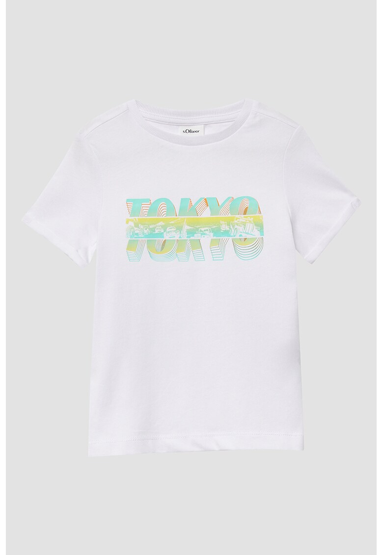 Tricou din bumbac cu imprimeu text - Alb/Verde/Galben