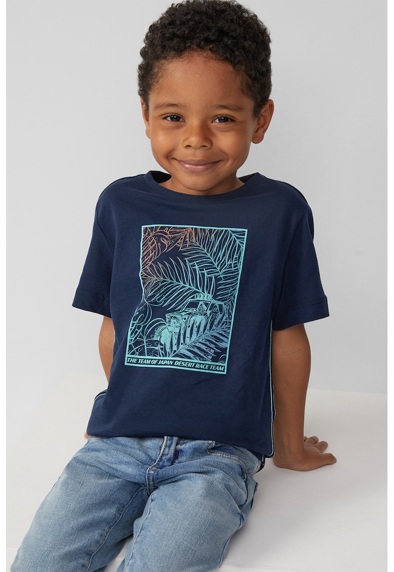 Tricou cu imprimeu tropical - Bleumarin
