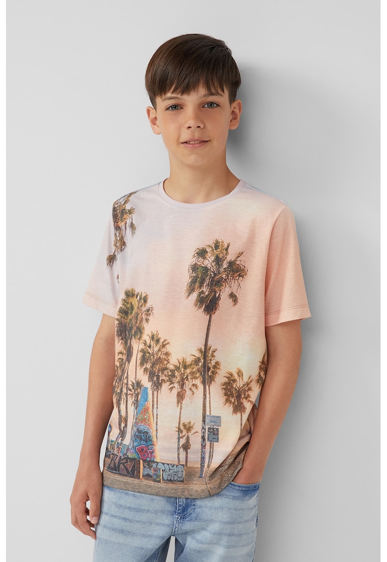 Tricou regular fit cu imprimeu tropical - Galben pal/Albastru pal/Verde feriga