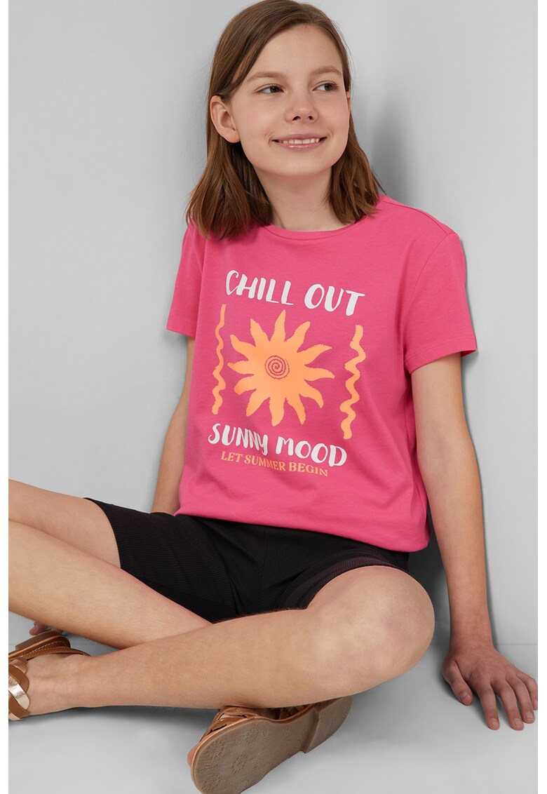 Tricou regular fit cu design grafic - Roz pastel/Portocaliu stins/Alb murdar