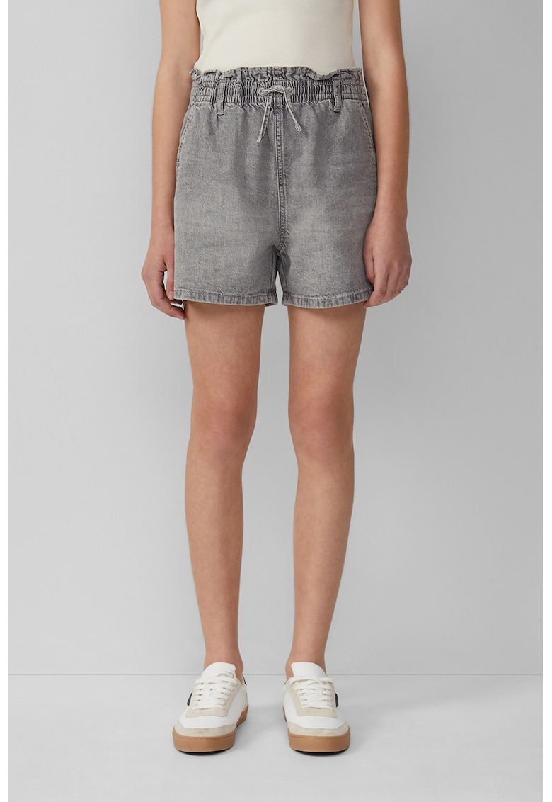 Pantaloni scurti din denim cu snururi - Gri deschis