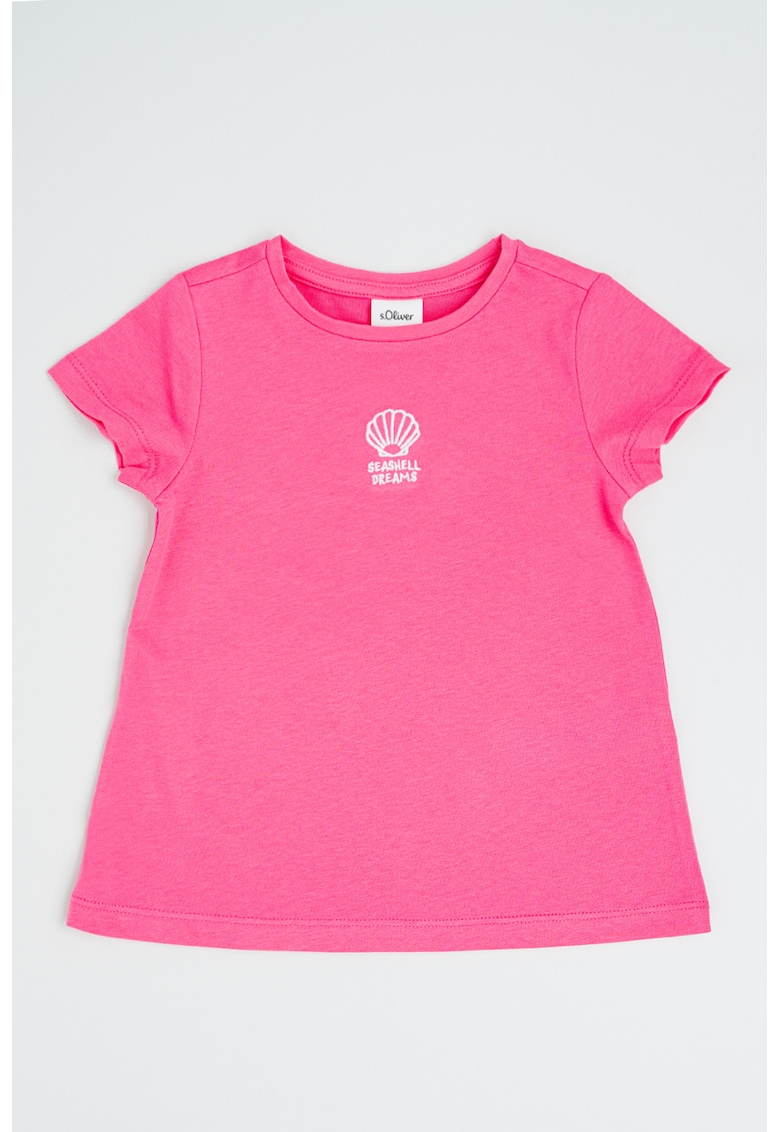 Tricou din bumbac cu decolteu la baza gatului - Roz pastel/Alb optic