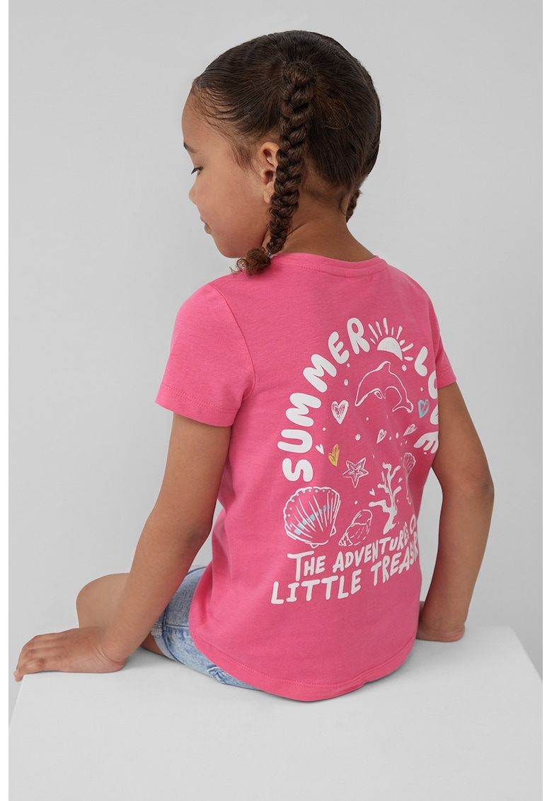 Tricou din bumbac cu imprimeu pe partea din spate - Roz pastel/Alb murdar